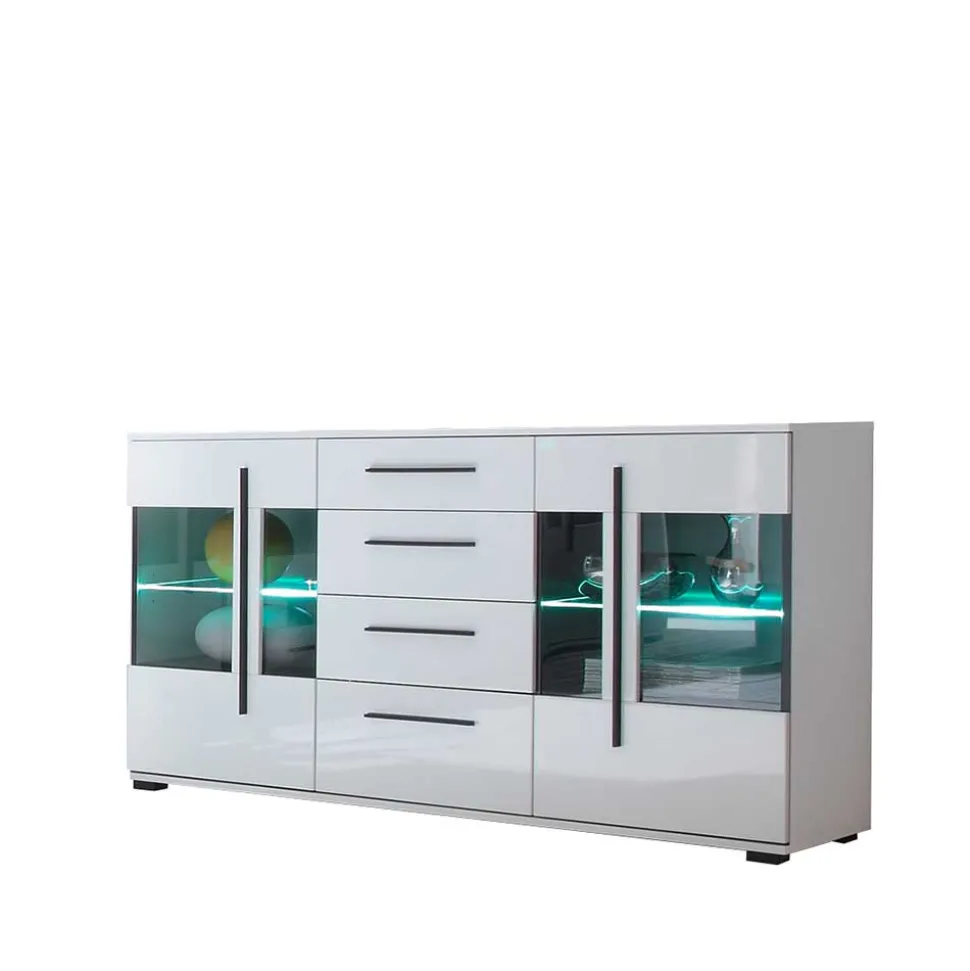 Design Sideboard Nennja in Weiß Hochglanz Glas