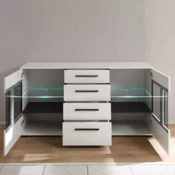Design Sideboard Nennja in Weiß Hochglanz Glas