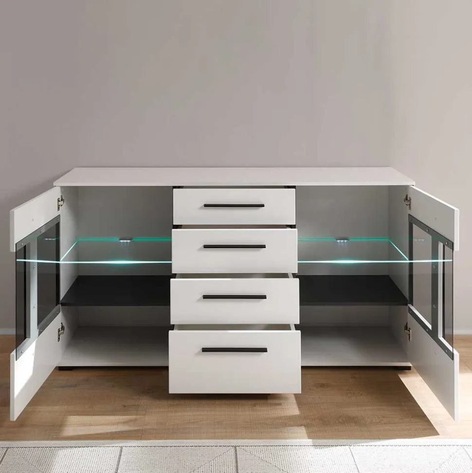 Design Sideboard Nennja in Weiß Hochglanz Glas