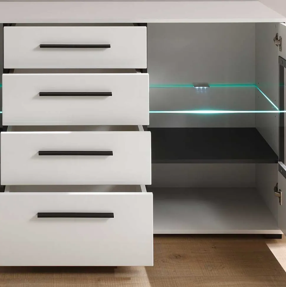 Design Sideboard Nennja in Weiß Hochglanz Glas