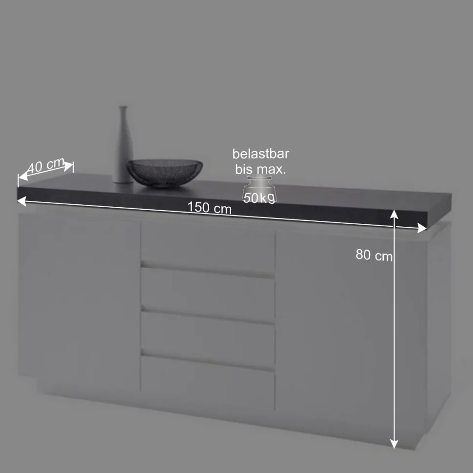 Design Sideboard Rebelvo mit dimmbarer LED Beleuchtung