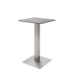 Design Stehtisch mit Glas Keramik in Braun Langton & Edelstahl Säulengestell