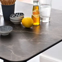 Design Stehtisch mit Glas Keramik in Braun Langton & Edelstahl Säulengestell