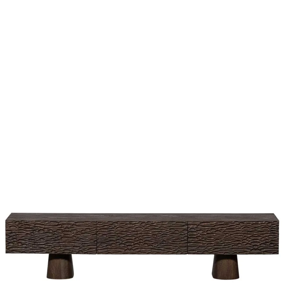 Design TV Lowboard aus Mangoholz in Walnuss Braun - Glancossa