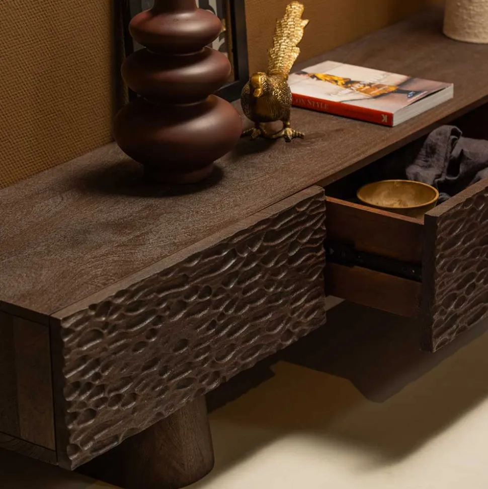 Design TV Lowboard aus Mangoholz in Walnuss Braun - Glancossa