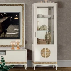 Design TV Wand in Weiß & Gold - Valganios (vierteilig)