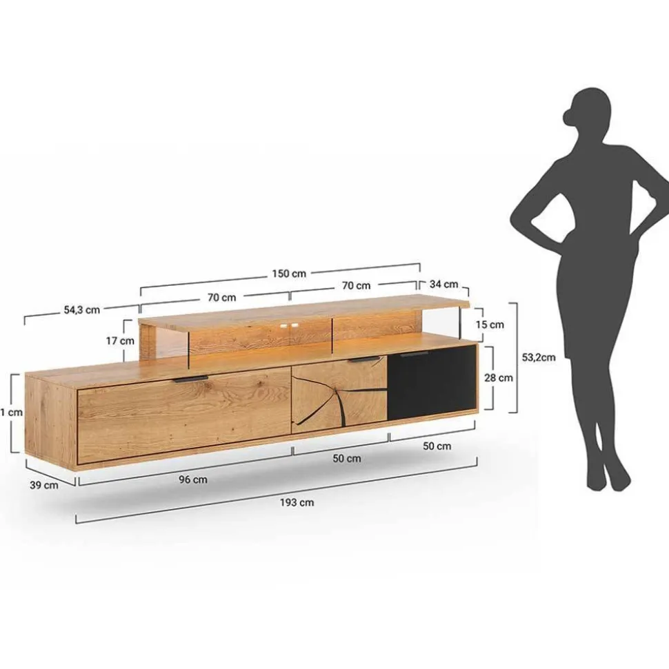 Design TV-Lowboard aus Eiche mit Glas - Masicuri