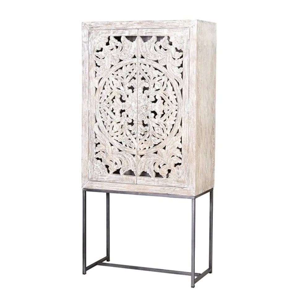 Design Vintageschrank in White Wash Mangoholz - Fudorus