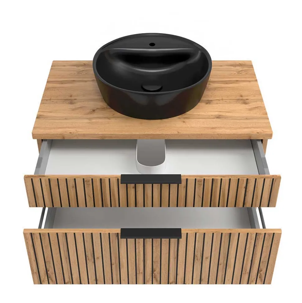 Design Waschtisch Set mit schwarzem Becken - Crystoga (zweiteilig)