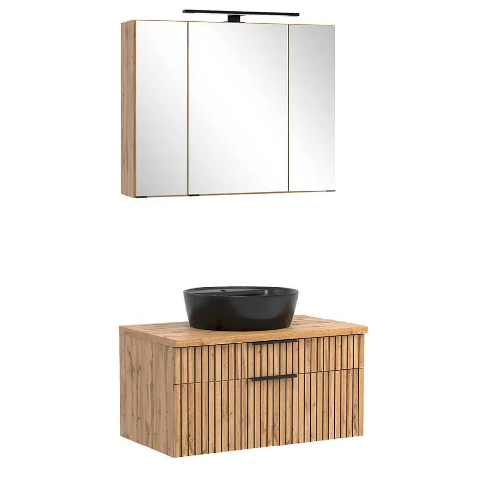 Design Waschtisch Set mit schwarzem Becken - Crystoga (zweiteilig)