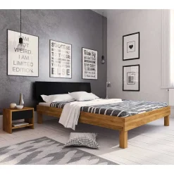 Design Wildeiche Bett & Nachttische - Olbysca (dreiteilig)