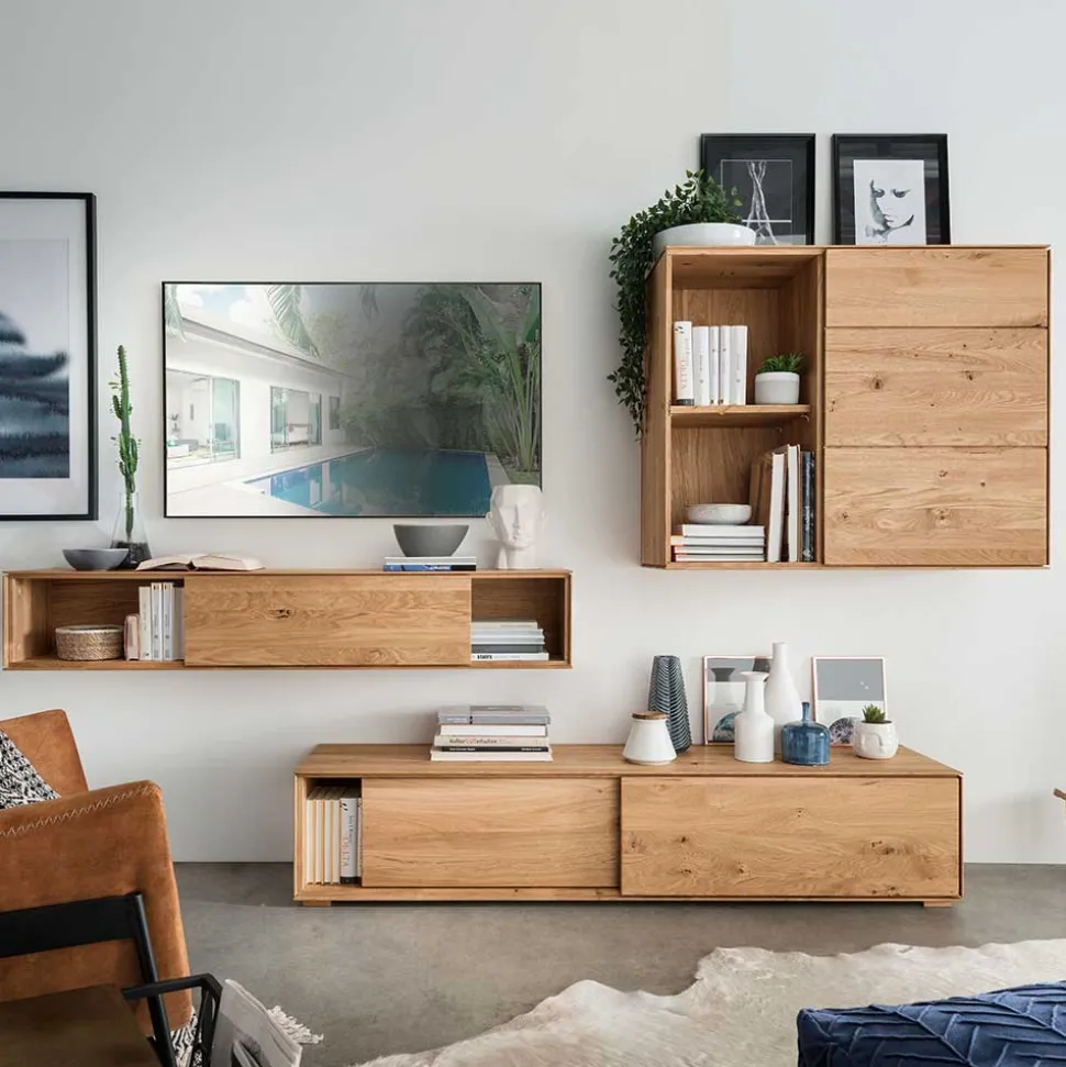 Design Wohnwand aus Massivholz - Sinta (dreiteilig)