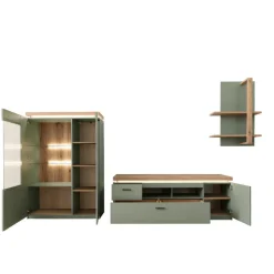 Design Wohnwand in Graugrün und Eiche - Kwin (dreiteilig)