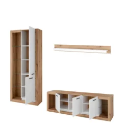 Design Wohnwand Set in Mattweiß - Adejano (dreiteilig)