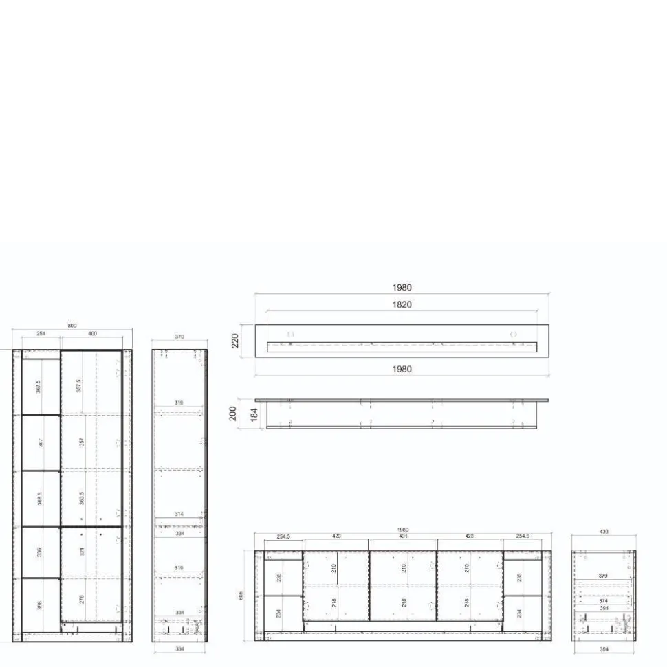 Design Wohnwand Set in Mattweiß - Adejano (dreiteilig)