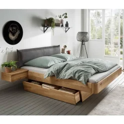 Designbett mit zwei Bettkästen aus Wildeiche - Zennian (dreiteilig)