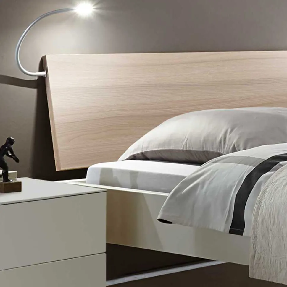 Design-Doppelbett in hellem Esche Dekor & Weiß - Ezianas