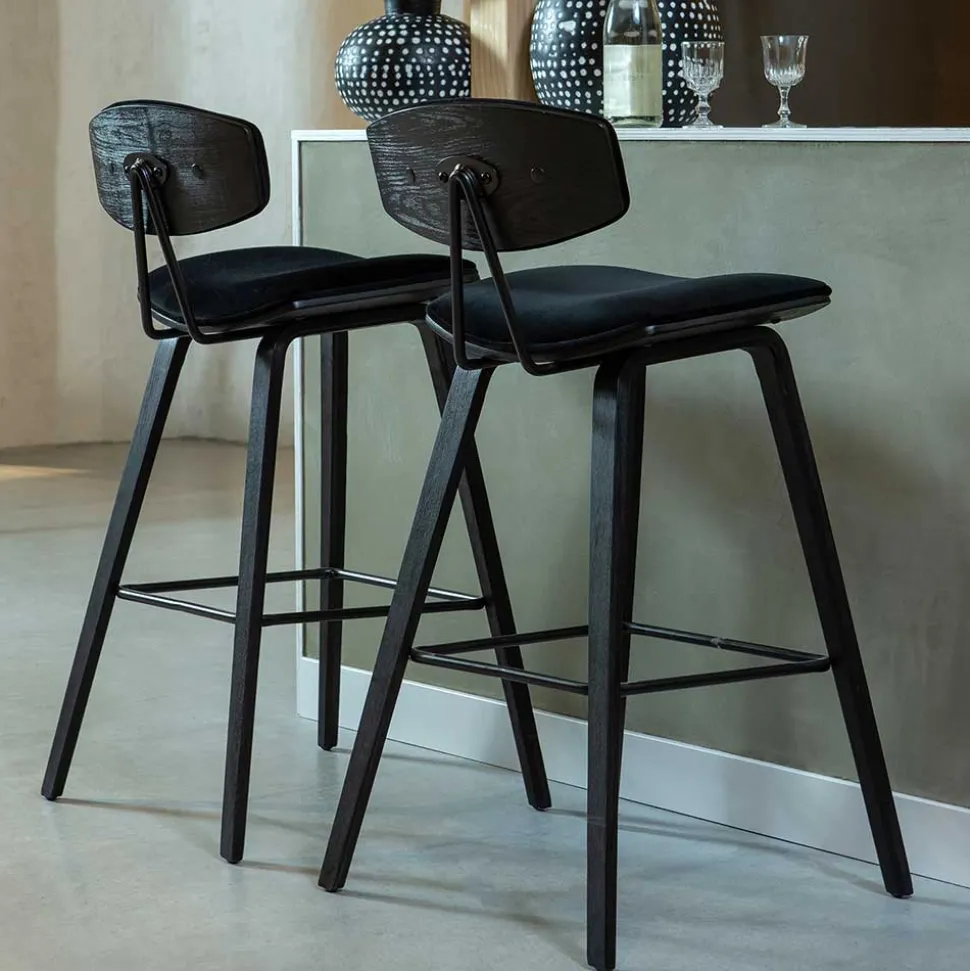 Designer Barstuhl in Schwarz Samt - Laccaro (2er Set)