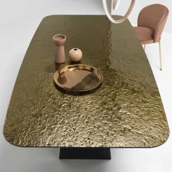 Designer Esstisch mit Strukturglas Platte in Bronze - Curney