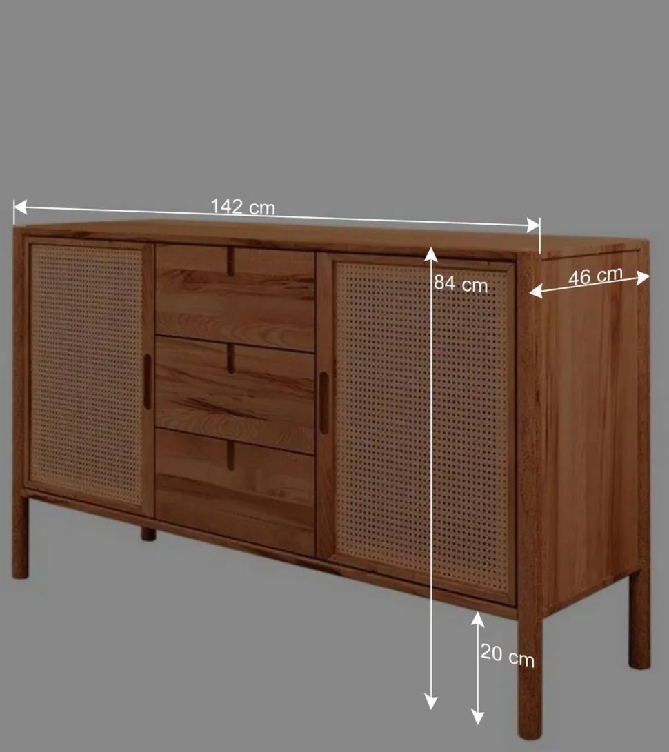 Designer Kommode mit zwei Wiener Geflecht Türen - Indrya