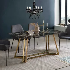 Designer Tisch mit Glasplatte in Marmor Optik - Mooney