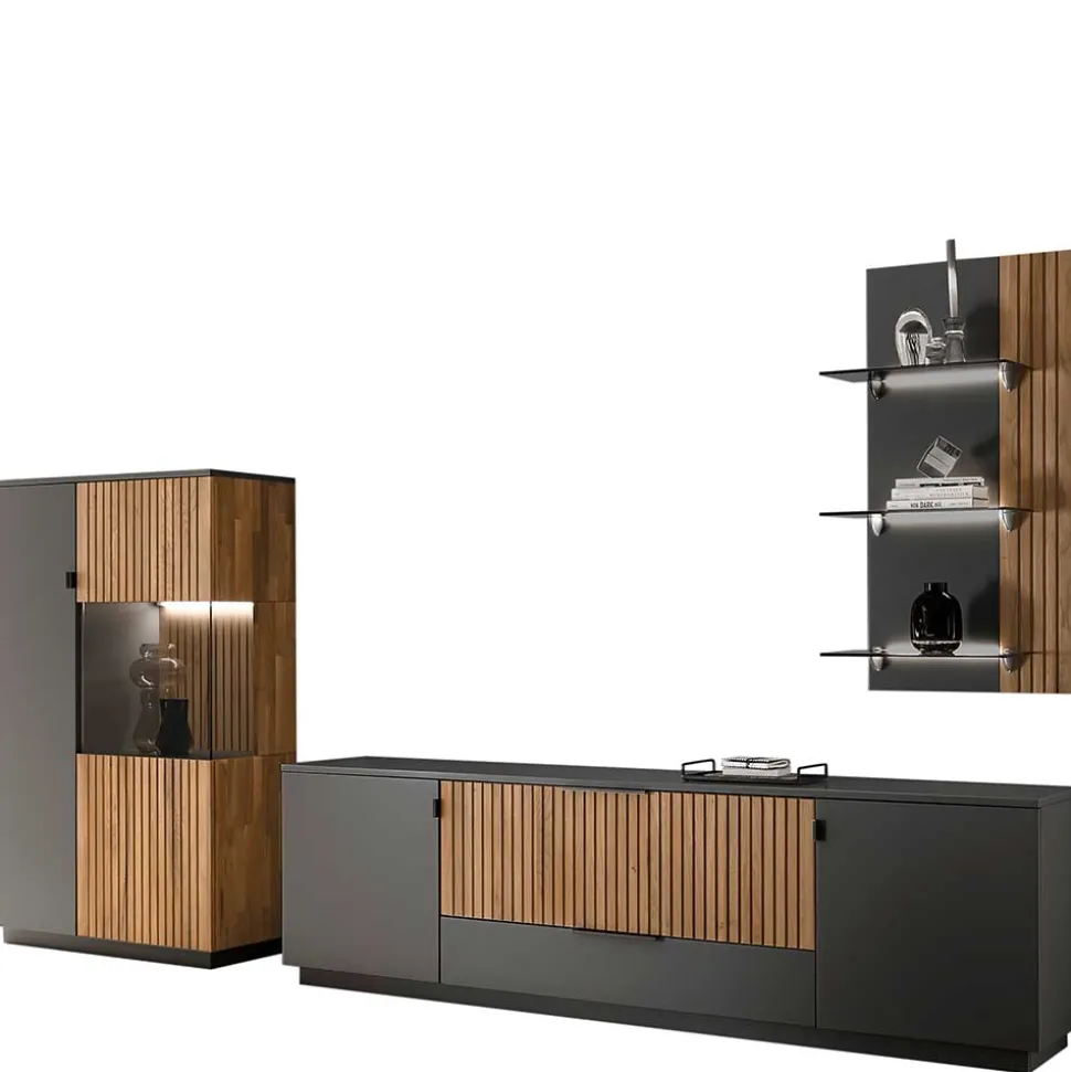 Designer TV Wohnwand Set in Anthrazit - Cruzca (dreiteilig)