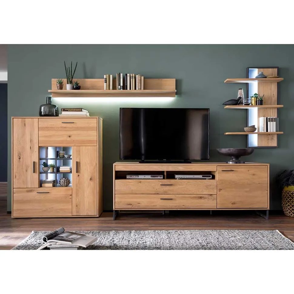 Designer Wohnwand aus Eiche - Assela (vierteilig)