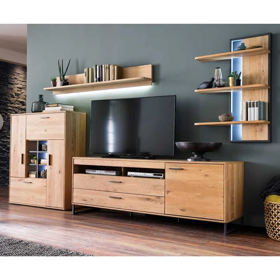 Designer Wohnwand aus Eiche - Assela (vierteilig)