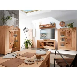 Designer Wohnwand aus massiver Kernbuche - Sarosca (vierteilig)