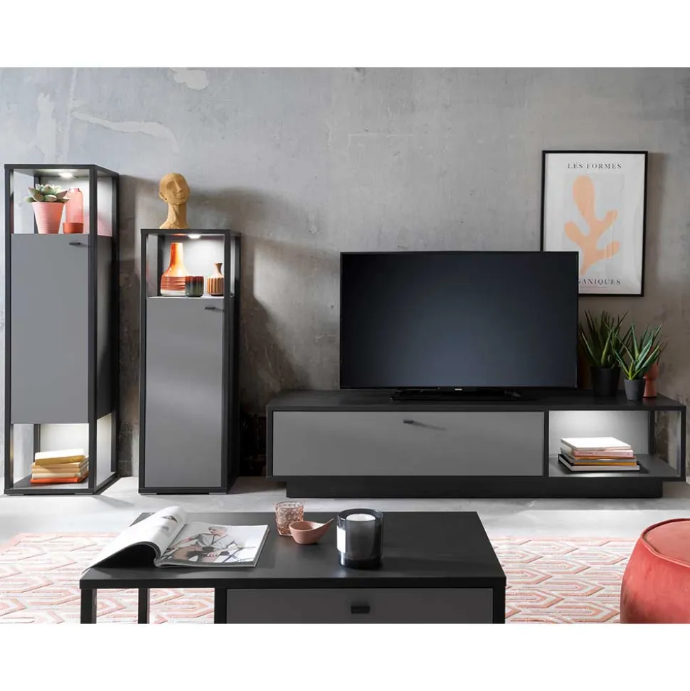 Designer-Wohnwand Möbel in Grau - Ridona (dreiteilig)