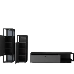 Designer-Wohnwand Möbel in Grau - Ridona (dreiteilig)