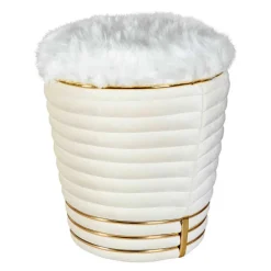 Designhocker in Cremeweiß Samtvelours - Ganuhr