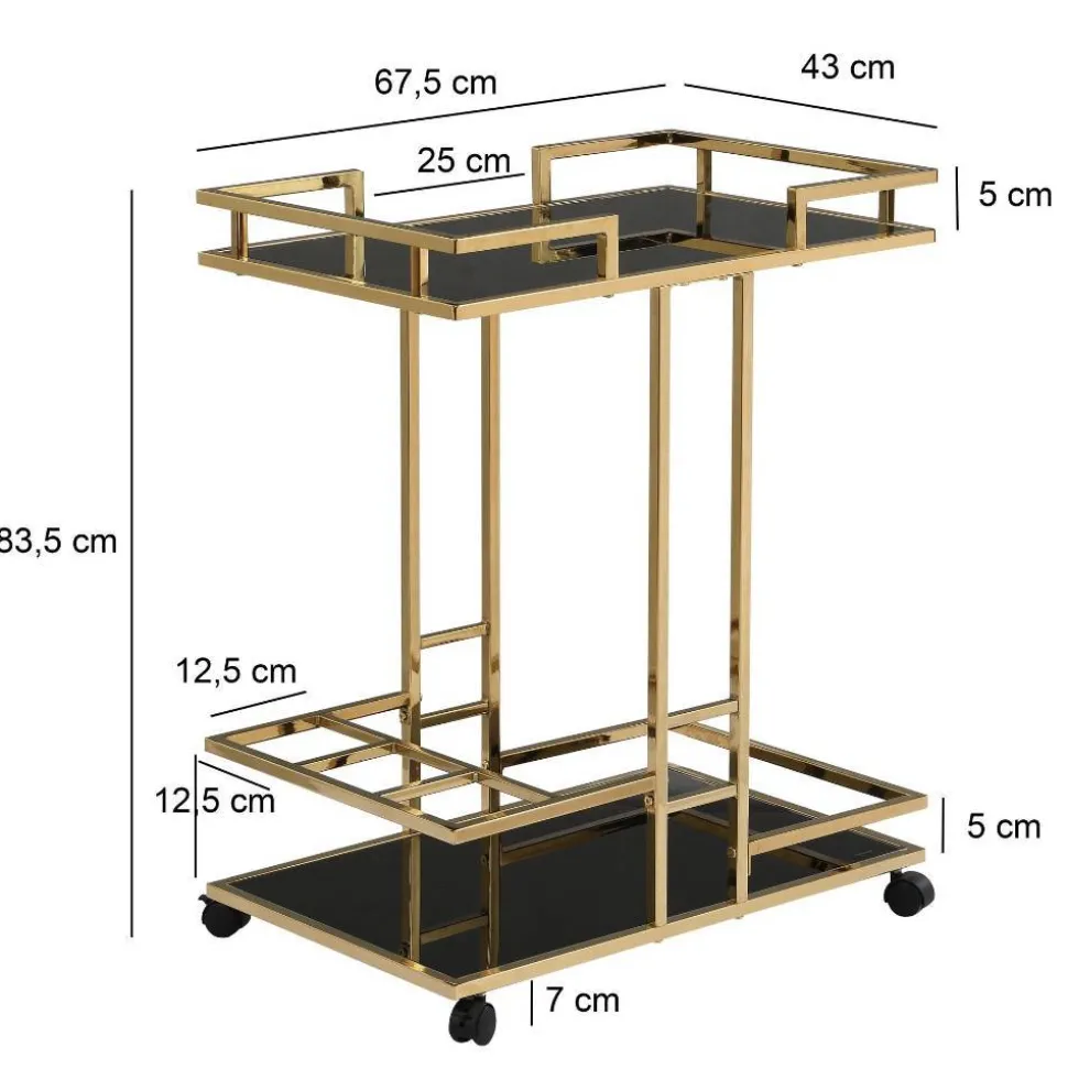 Design-Servierwagen in Schwarz Glas - Ranieros