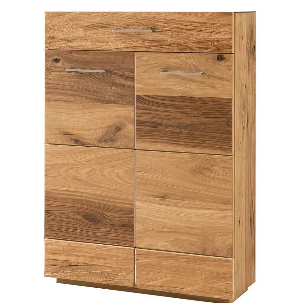 Dielen Set mit Balkeneiche Furnier & Spiegel Macusos & Glas Anthrazit (vierteilig)