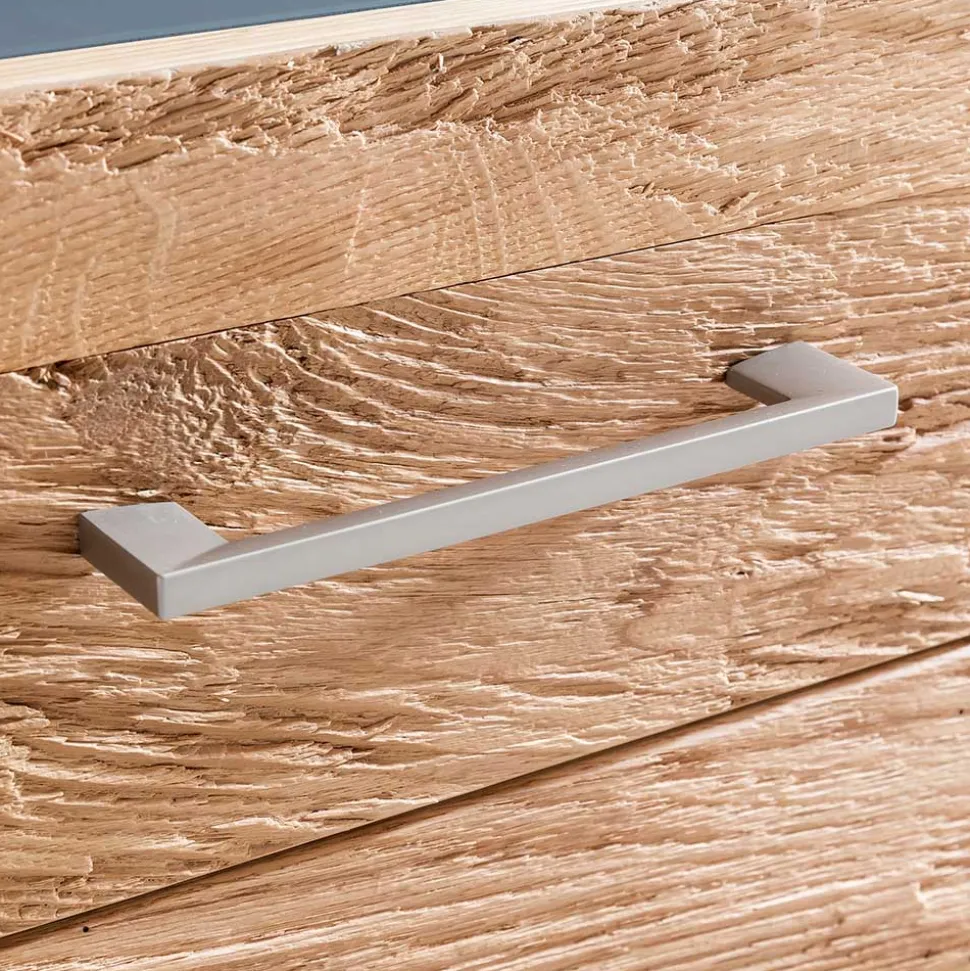 Dielen Set mit Balkeneiche Furnier & Spiegel Macusos & Glas Anthrazit (vierteilig)