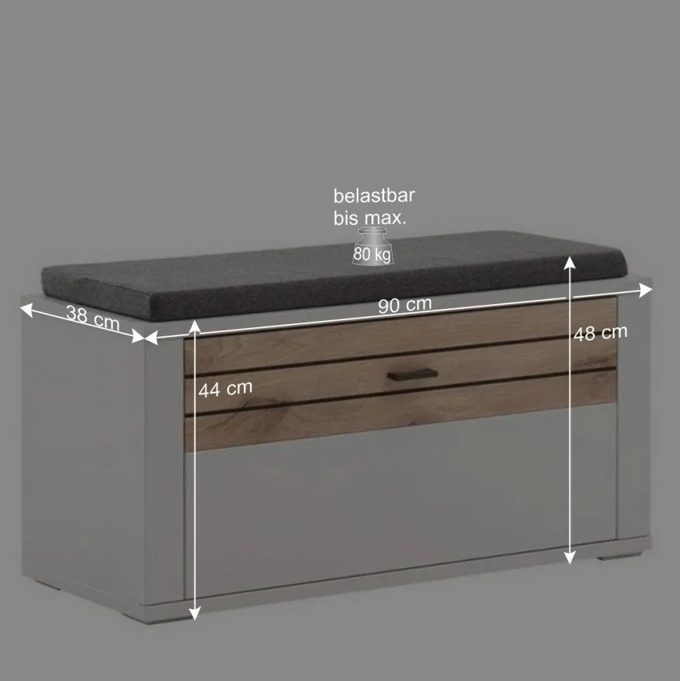 Dielenbank in Lichtgrau mit Wildeiche - Ballina