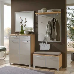 Dielenmöbel Diecca in Taupe Eiche Bianco (vierteilig)