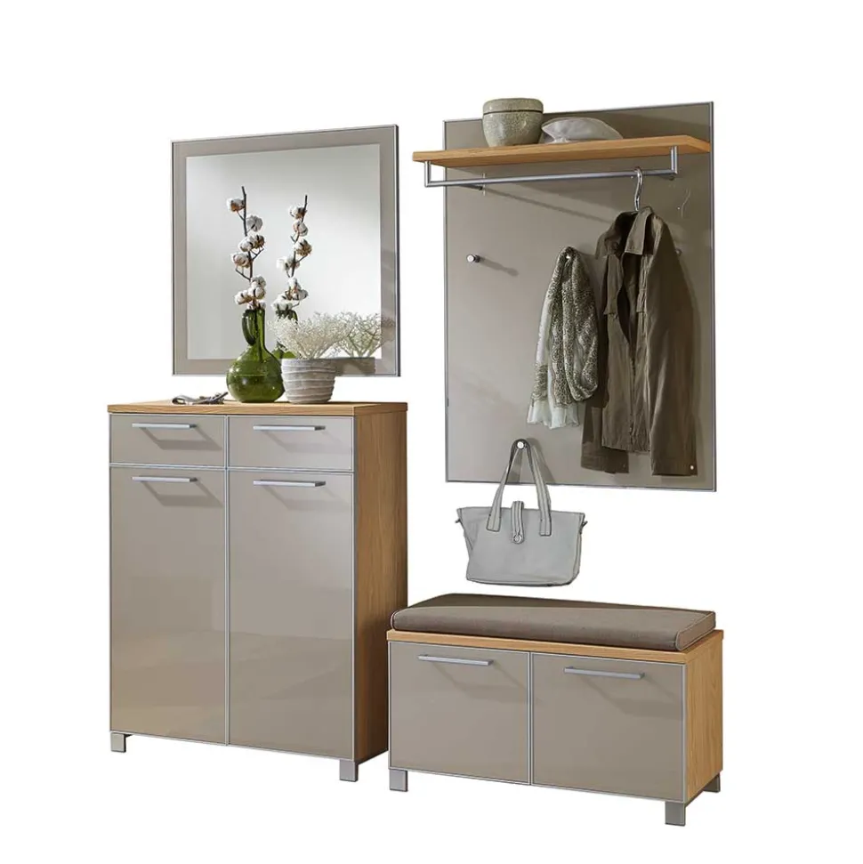 Dielenmöbel Diecca in Taupe Eiche Bianco (vierteilig)