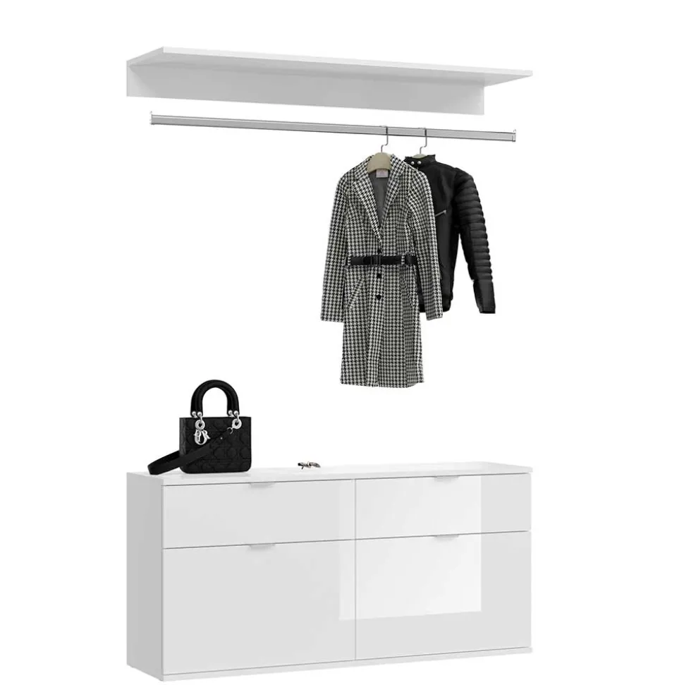 Dielenmöbel Kombi Block in Weiß HG - Ejulia (dreiteilig)