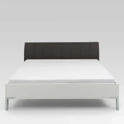 Doppelbett Elburg mit Polsterkopfteil in Grau Braun