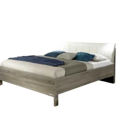 Doppelbett Symonya mit Polsterkopfteil in Creme