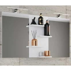 Doppelter Badspiegel mit Regal in Weiß - Ynvinata