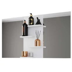 Doppelter Badspiegel mit Regal in Weiß - Ynvinata