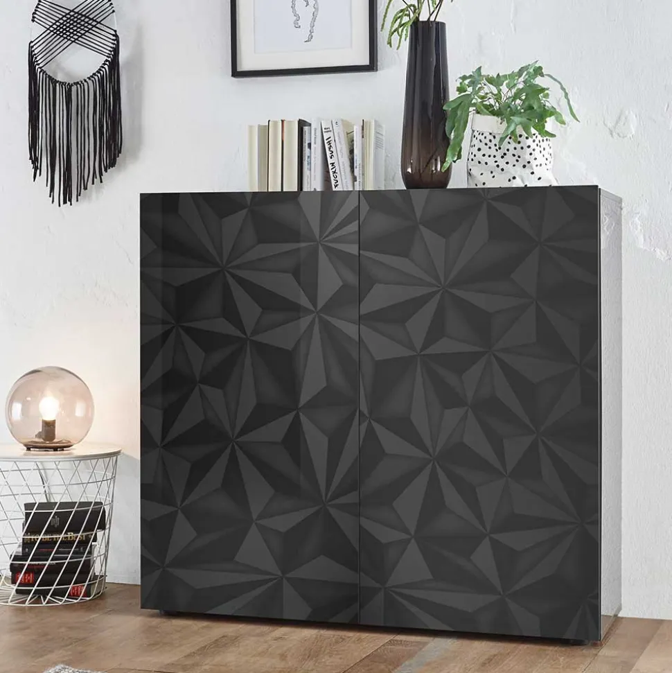 Doppeltür Kommode in Dunkelgrau Hochglanz - Kuriasna