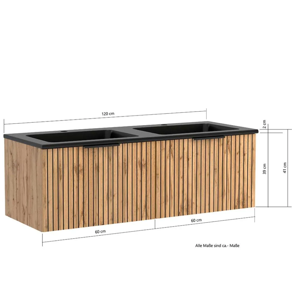 Doppel-Waschkonsole mit schwarzen Becken - Crystoga