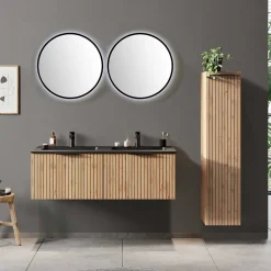 Doppel-Waschkonsole mit schwarzen Becken - Crystoga