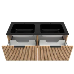 Doppel-Waschkonsole mit schwarzen Becken - Crystoga