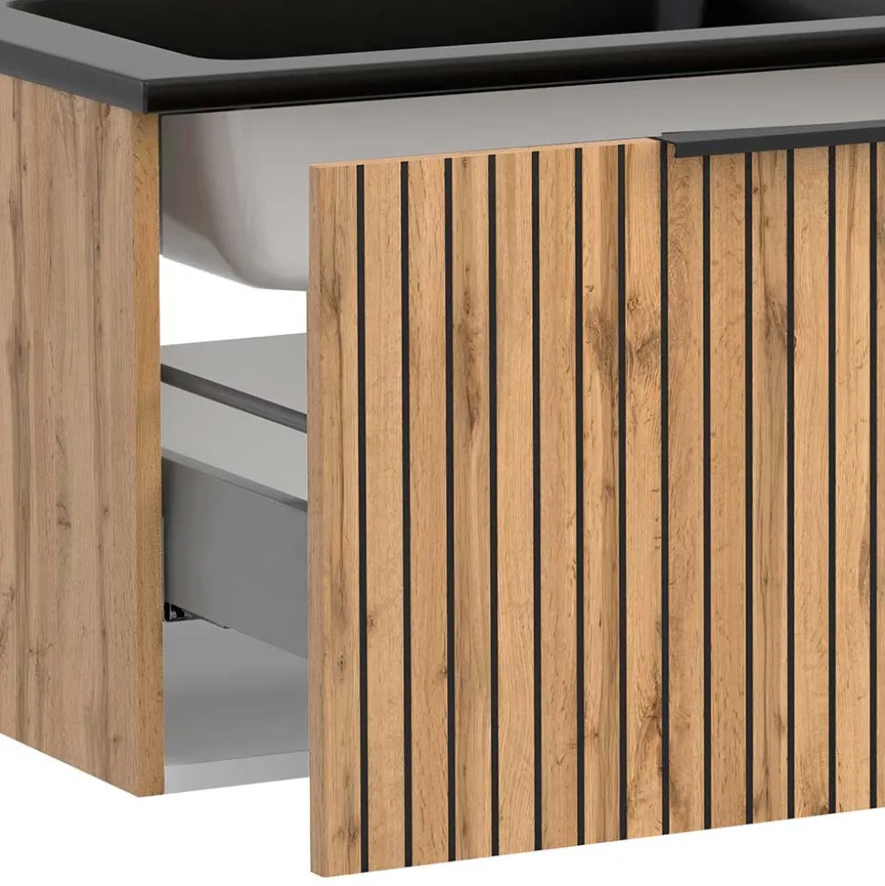 Doppel-Waschkonsole mit schwarzen Becken - Crystoga