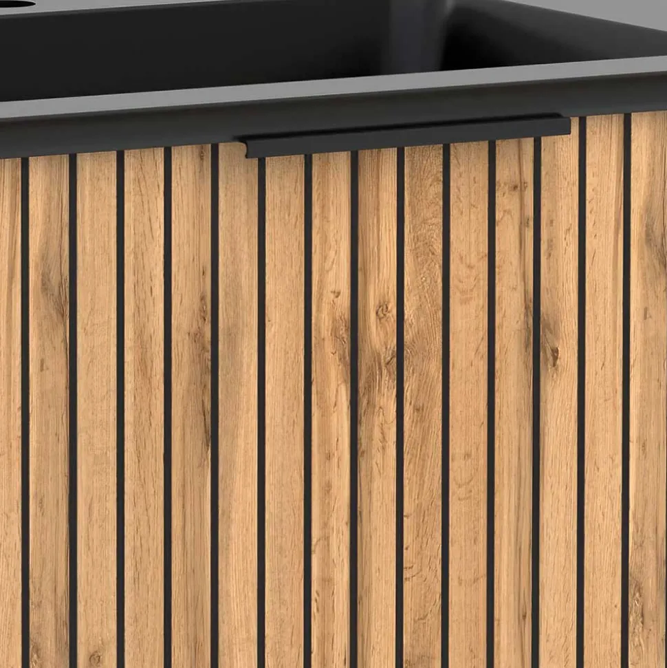 Doppel-Waschkonsole mit schwarzen Becken - Crystoga