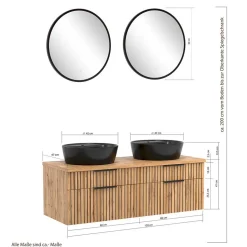 Doppel-Waschtisch & Lichtspiegel & Oberschrank - Crystoga (vierteilig)